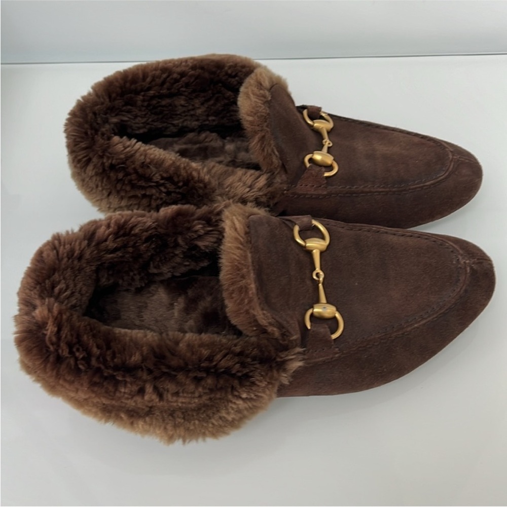 Gucci Brown Shearling Horsebit Loafers - Picture 4 of 14